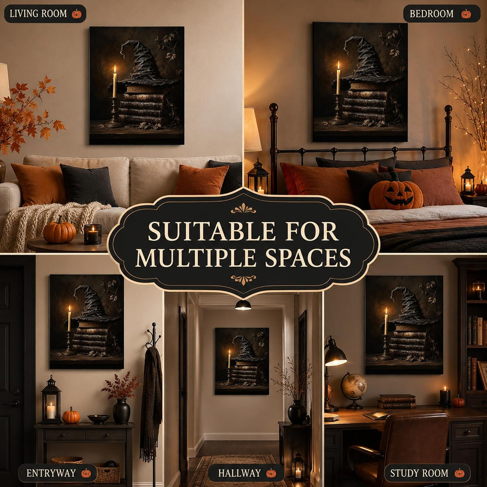 karani Halloween Canvas Wall Art, Witch Hat and Candle Halloween Pictures