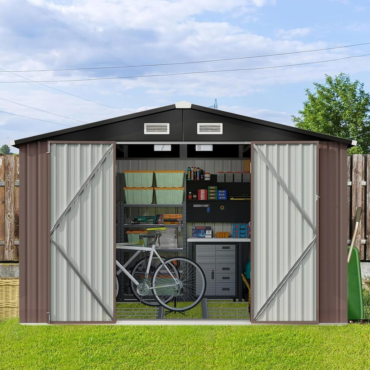 Aoxun 10x8 FT Shed Outdoor Storage Shed, Brown