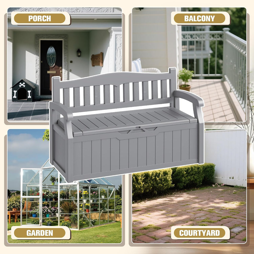 80-gallon outdoor storage bench, waterproof deck box with showing dimensions