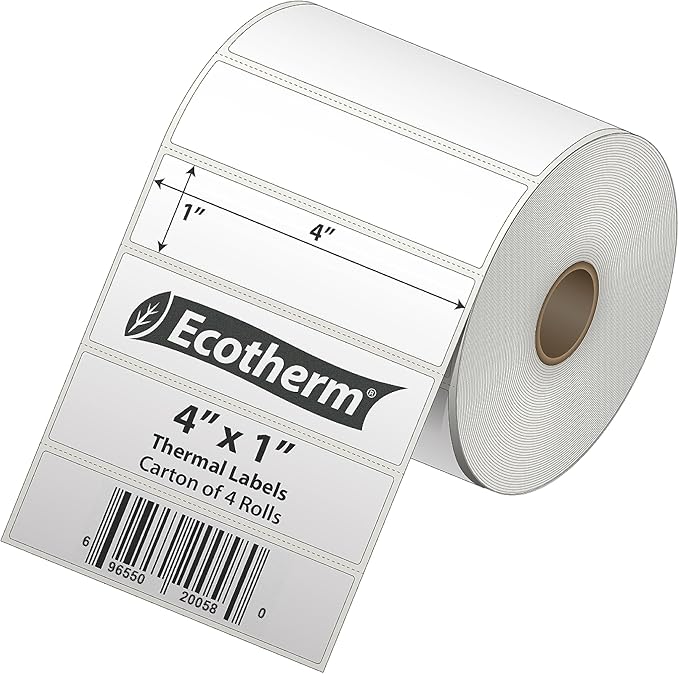 4" x 1" Thermal Labels | 4 Rolls | 5360 Labels | fits Zebra, Offnova Thermal