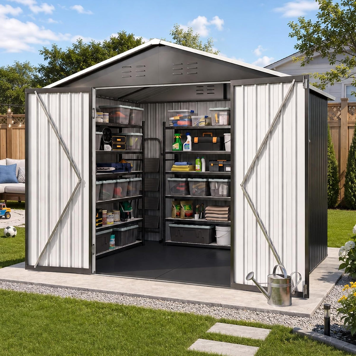 Aoxun 8x6 FT Shed Outdoor Storage Shed with Floor Black
