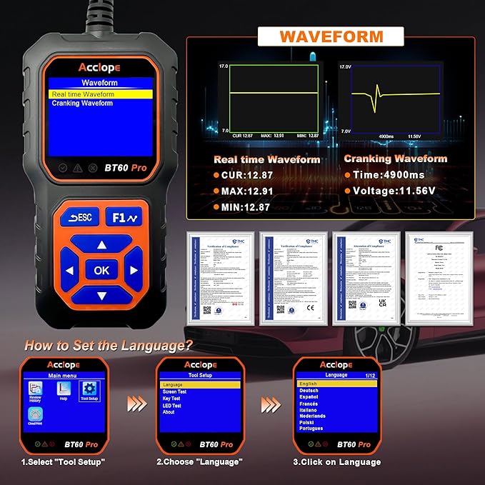 BT60 Pro Acclope Car Battery Tester