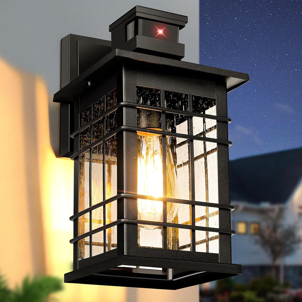 Motion Sensor Outdoor Wall Light Black, Dusk to Dawn Outside Porch Light