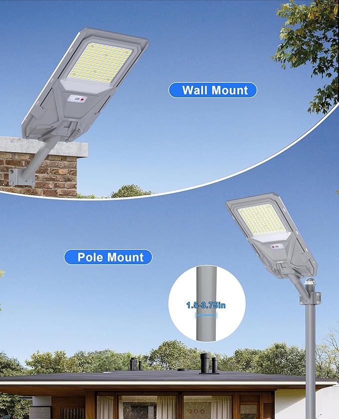 JAYNLT X-10000W Solar Street Lights, 6500K Commercial Parking Lot Light Dusk to