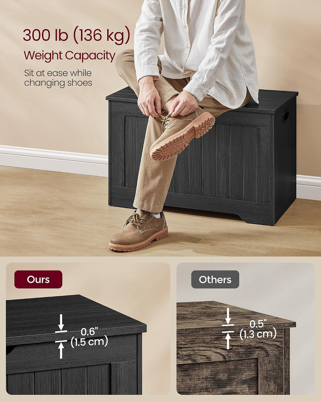 vasagle storage chest, 29.9 inches width bench with, package contents