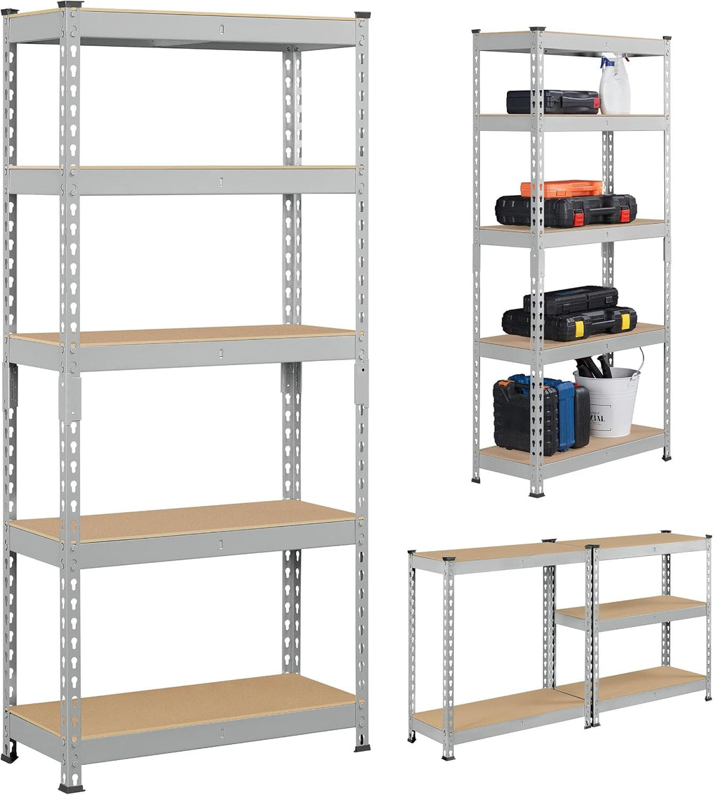 Topeakmart 2 Pack 5-Tier Metal Storage Shelves for Garage 28x12x60in Light Gray
