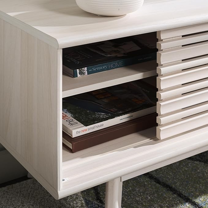 SAFAVIEH ESMA TV Stand for up to 65" Flatscreen – Bleached White, Sliding Doors