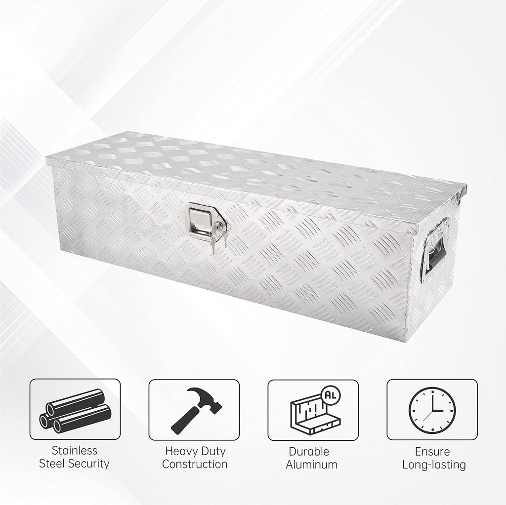 39" aluminum truck tool box with side handle shown in use