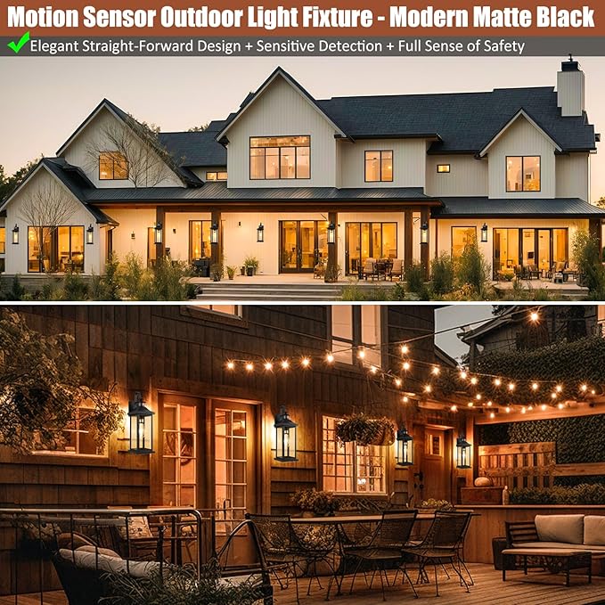 Roravilila 18 Inch Motion Sensor Outdoor Lights 2-Pack, Large Black Dusk to