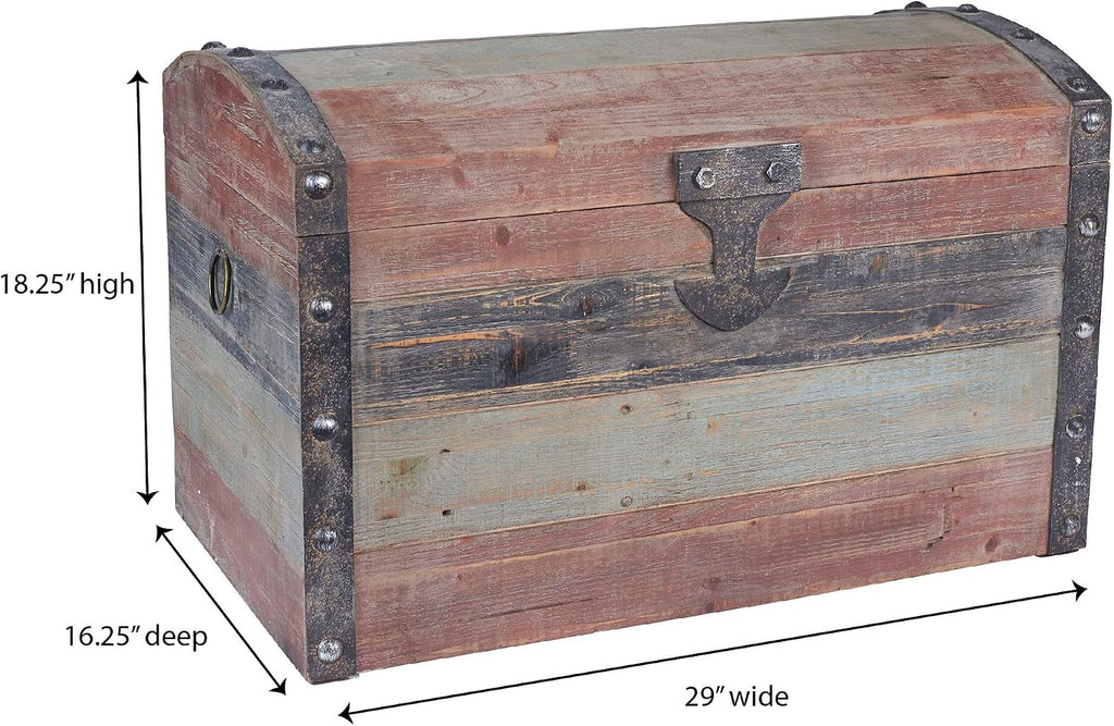 household essentials large wooden storage trunk, weathered wood, close-up detail