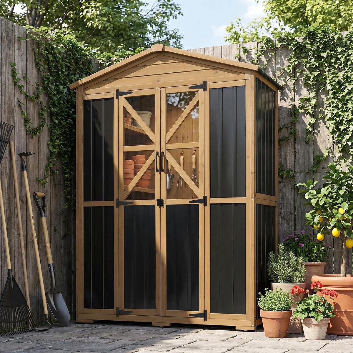 Extra Large Outdoor Storage Cabinet Weatherproof, Garden Shed with Shelves