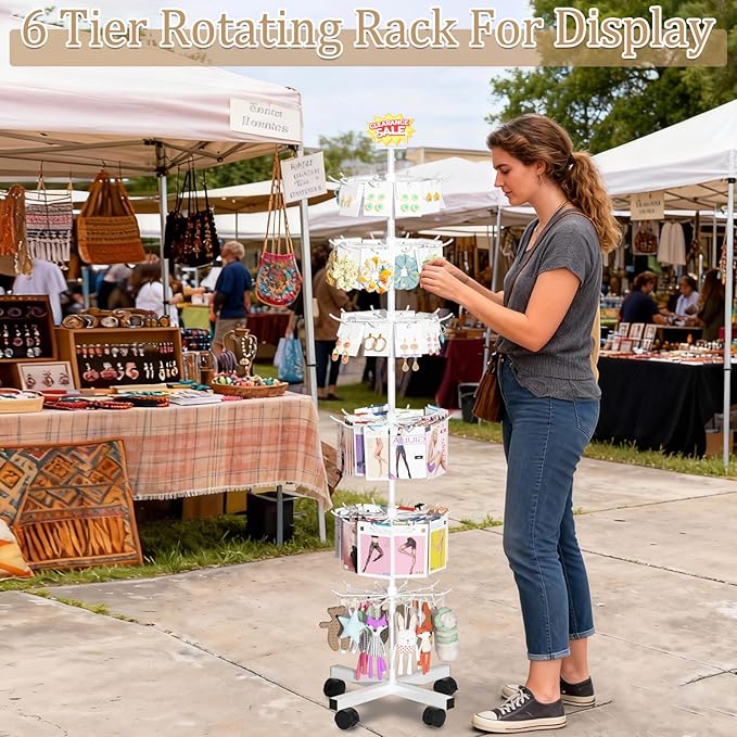 Exttlliy Retail Display Stand Store Display Rack 6 Tier Metal Spinning Display