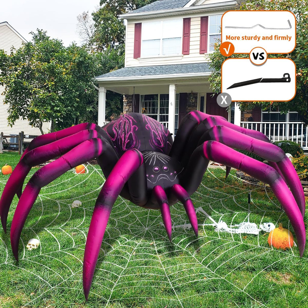 COMIN 9 FT Long Halloween Inflatables Purple Gradient Spider Outdoor Decorations Blow Up with Built-in LEDs for Halloween Indoor Yard Lawn Garden Decoration