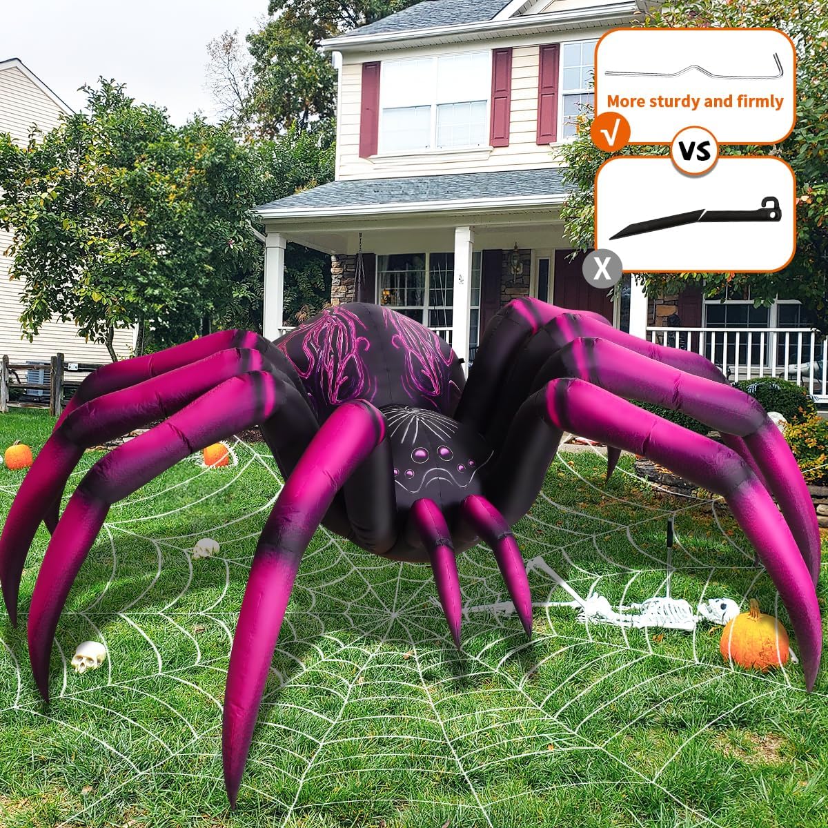 COMIN 9 FT Long Halloween Inflatables Purple Gradient Spider Outdoor Decorations Blow Up with Built-in LEDs for Halloween Indoor Yard Lawn Garden Decoration
