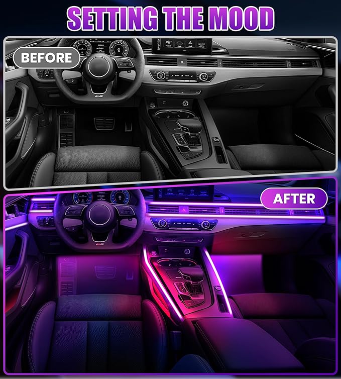 KENANEK 175’’ Acrylic Car Ambient Lighting Kit – 6 RGB LED Light Strips