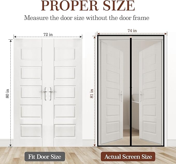 Yotache Magnetic Screen Door fits 72"x80" Doors, Screen Size 74"x81"