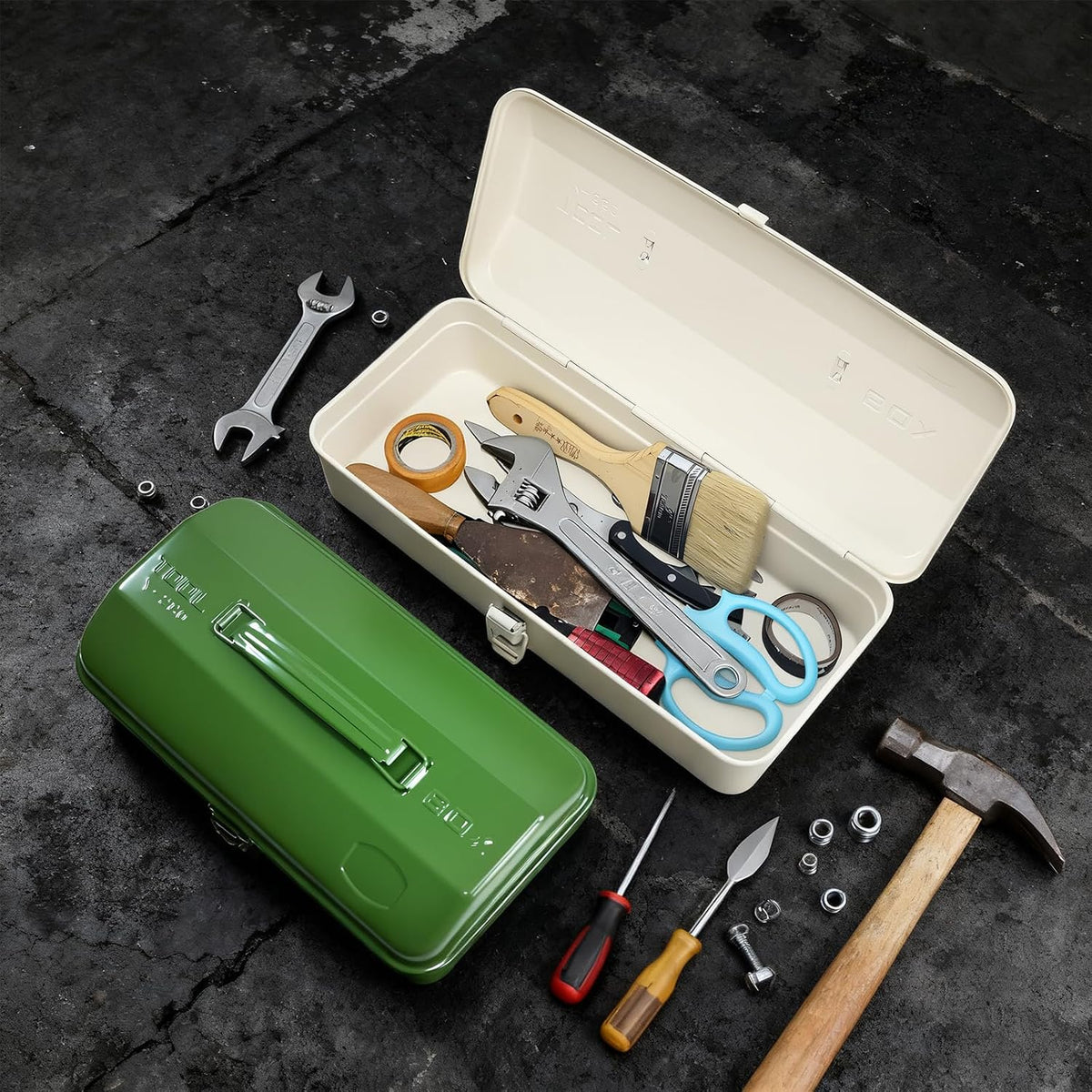 milky white portable metal tool box hip roof, package contents