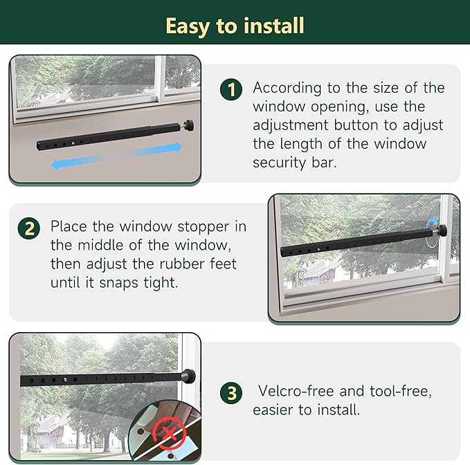WooFog Adjustable Window Security Bars Vertical, Heavy Duty Sliding Patio Glass (4 PCS)