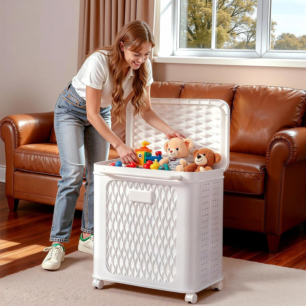 VECELO Deck Box, Outdoor Storage Box with Wheels and Lid, Waterproof Storage Bin for Package Delivery for Patio Furniture, Garden Tools, Pool Supplies, Foldable, White, 19.3" x 13.8" x 25.0"