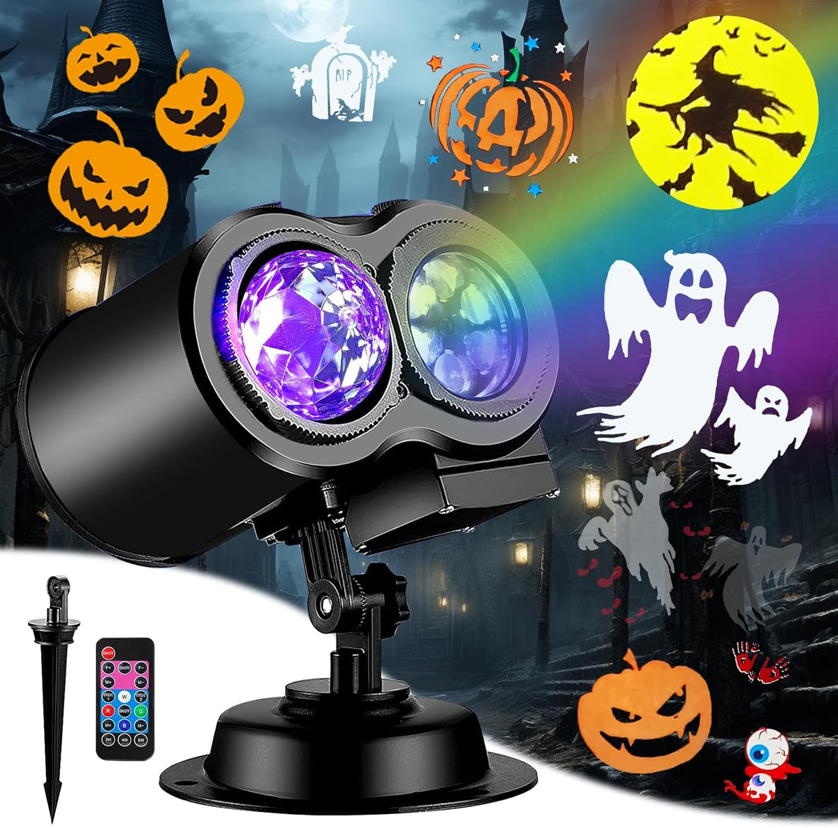 Brighter Halloween Projector Lights, 2026 Upgraded Halloween Decorations Holiday Projector Display 4 Patterns at A Time (Ocean Wave & Patterns), 4 Holiday Themes Christmas’ Day Decor Light