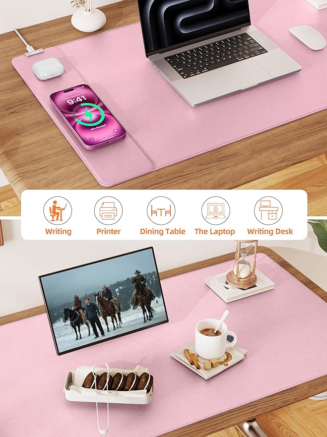 TopMade Mouse Pad with 15W Wireless Charging, XXL Large Leather Desk Mat