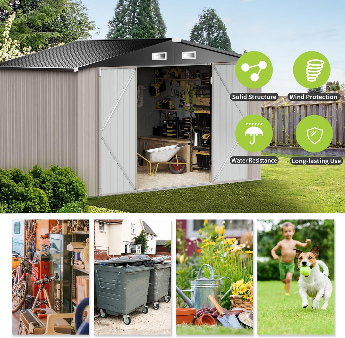 aoxun 8x10 ft shed outdoor storage shed with, package contents