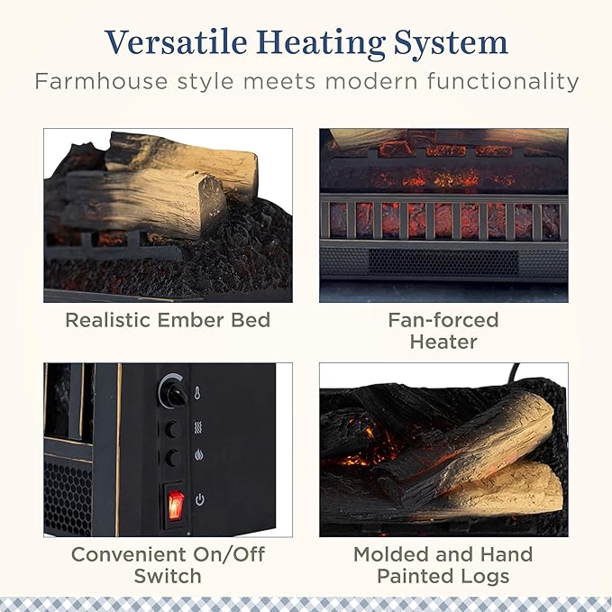 Country Living Electric Fireplace Logs, 20” LED Electric Fireplace Inserts