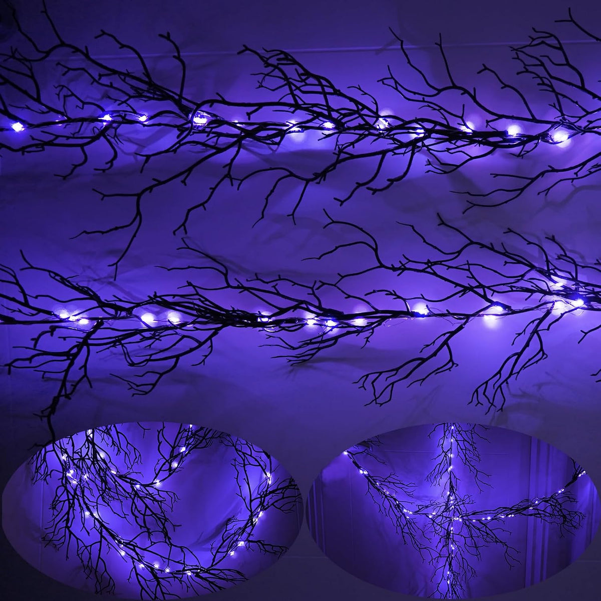 HamiFinee Halloween Dead Branch Garland with Timer 2 Pack 6 Feet 30 LED Battery Operated Prelit Garland Black Branch Garlands for Fall Halloween Party Mantle Wall Indoor Outdoor Decoration