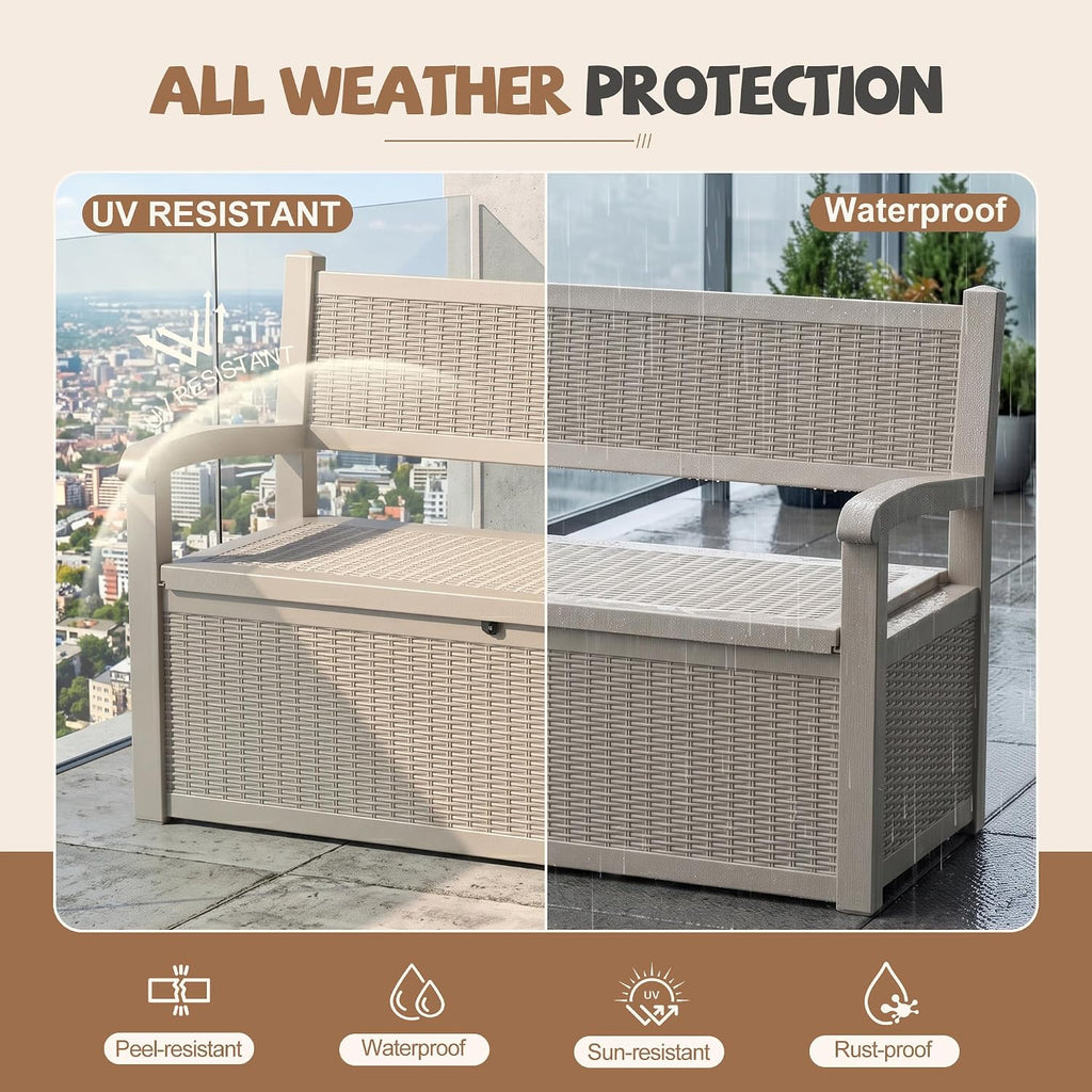 efu outdoor bench storage deck box,120 gallon waterproof, side view