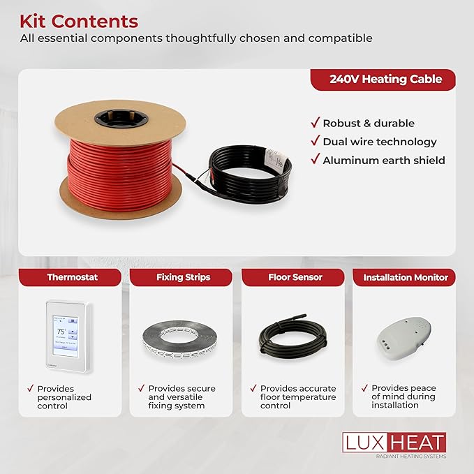 LuxHeat 40sqft Floor Heating Cable Kit - 240v Electric Heating Floor System -