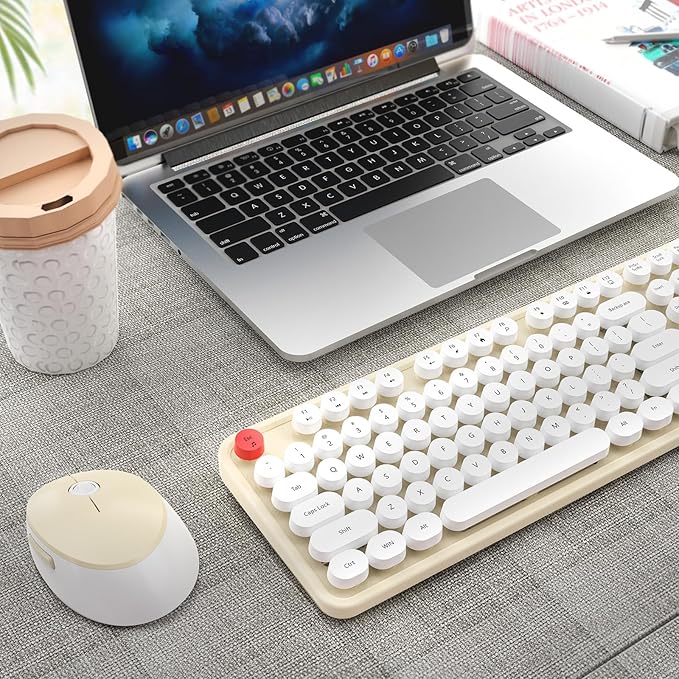 HotFox Wireless Keyboard and Mouse Combo, Full-Size Retro Typewriter Keyboard