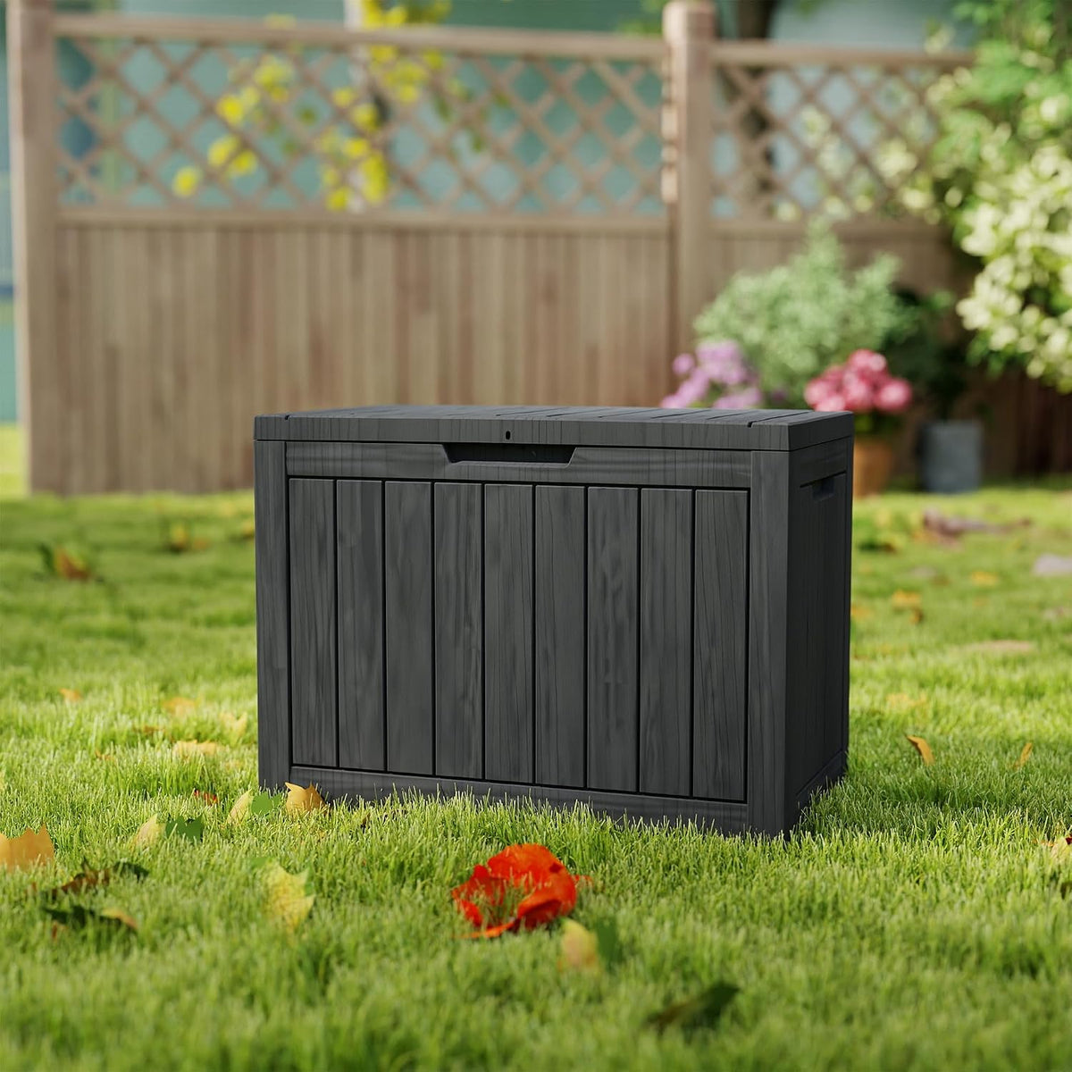 45 gallon deck boxes outdoor waterproof, outdoor storage showing dimensions