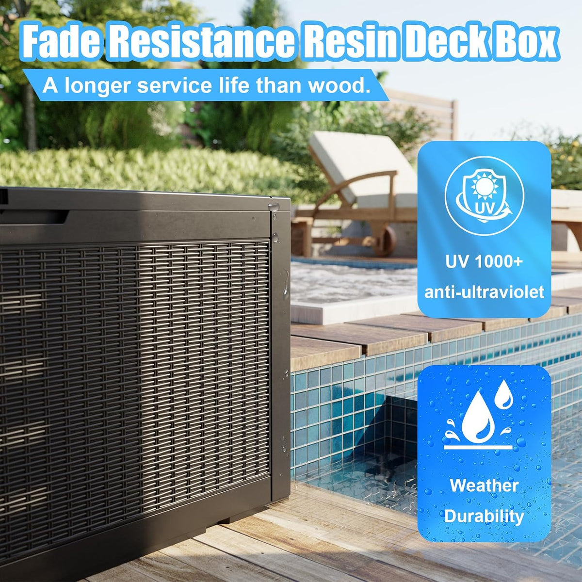 rojik outdoor storage housing deck box - waterproof on a desk or shelf