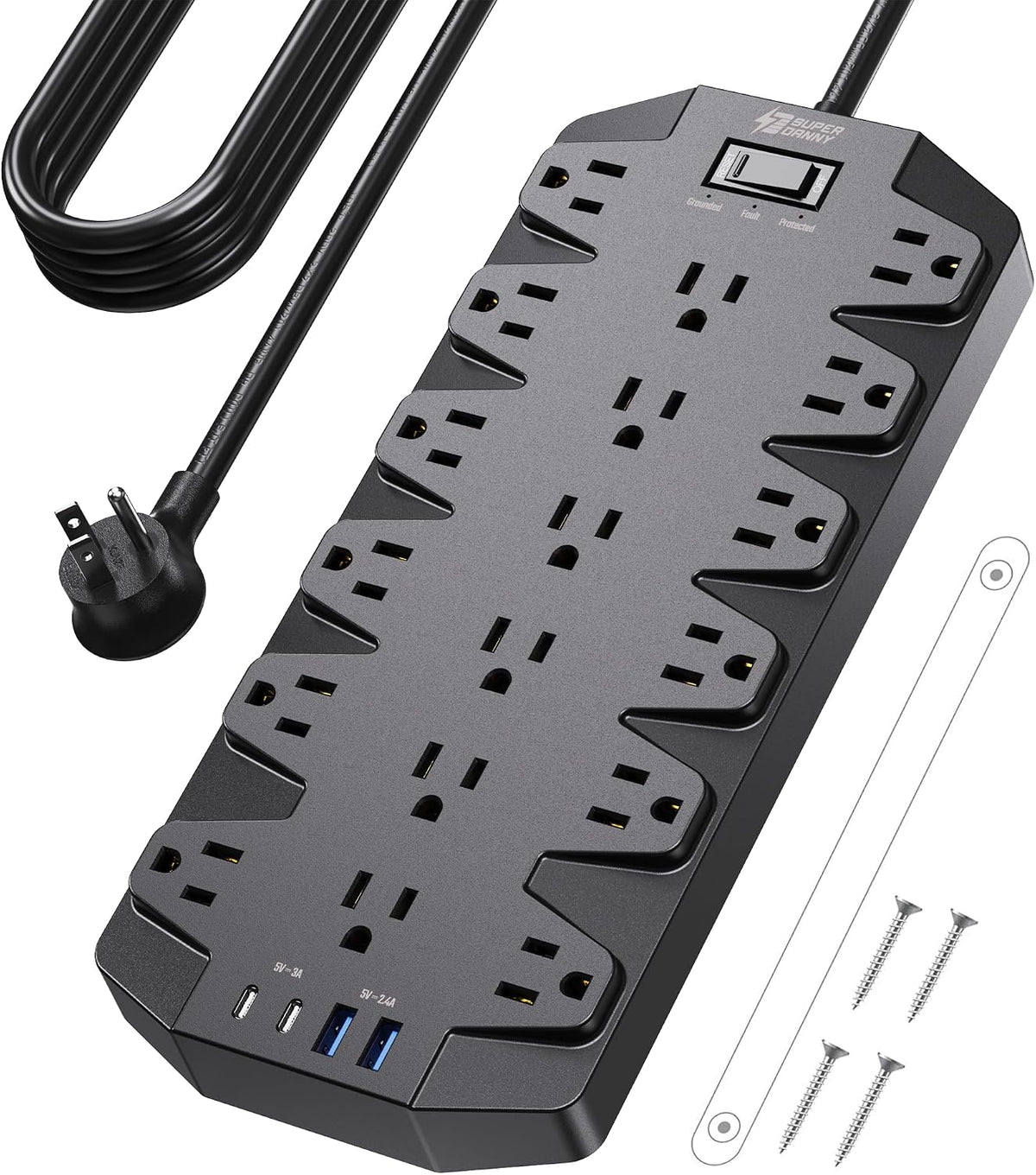 Power Strips with Surge Protection 10 FT, SUPERDANNY 18 AC Outlets and 4 USB