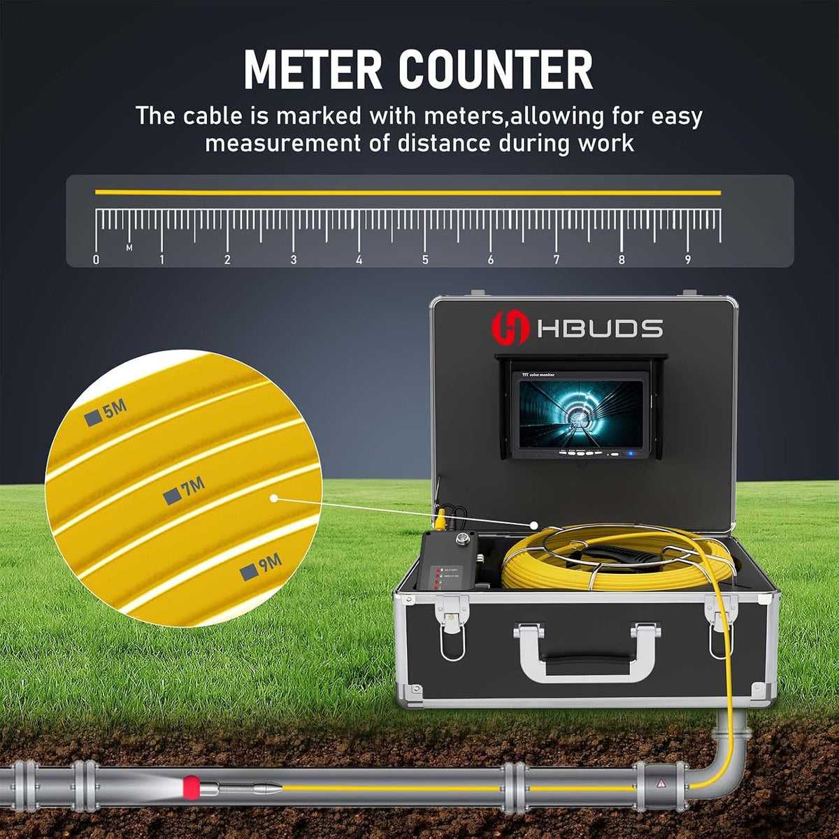 sewer camera self leveling, 100ft drain pipe cameras, close-up detail