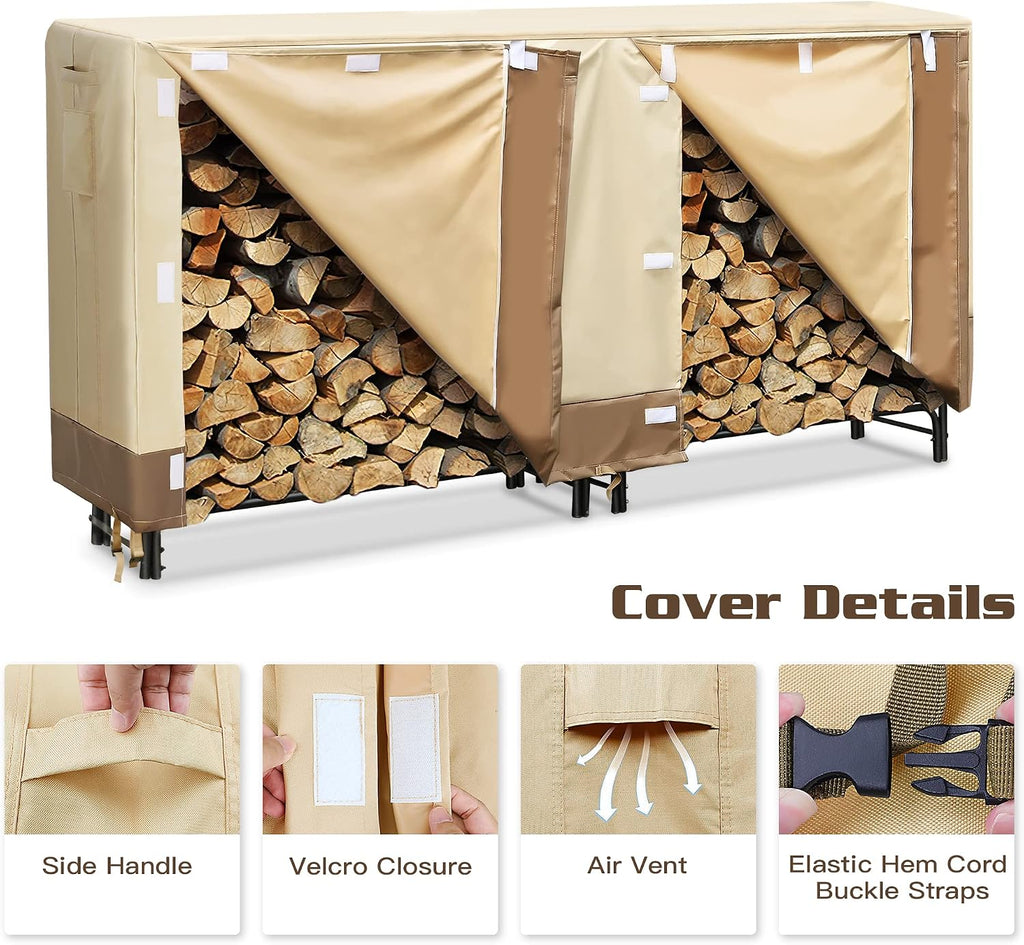 8ft Firewood Rack Cover, 600D Oxford Heavy Duty, Weatherproof & Waterproof with Black Storage Bag - Indoor/Outdoor Protection (96" L x 24" W x 42" H)