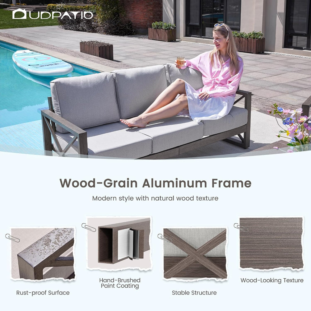 UDPATIO Aluminum Outdoor Patio Furniture Set Faux Wood Grain 5 Pcs Beige