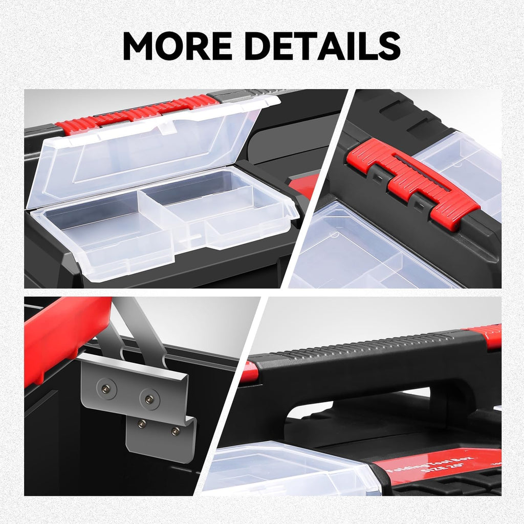 auto dynasty foldable 2-layer tool box w/non-slip handle on a desk or shelf