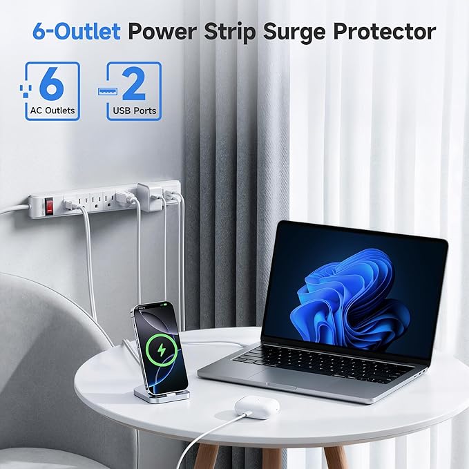Cable Matters 2-Pack 6-Outlet Surge Protector Power Strip - 8ft