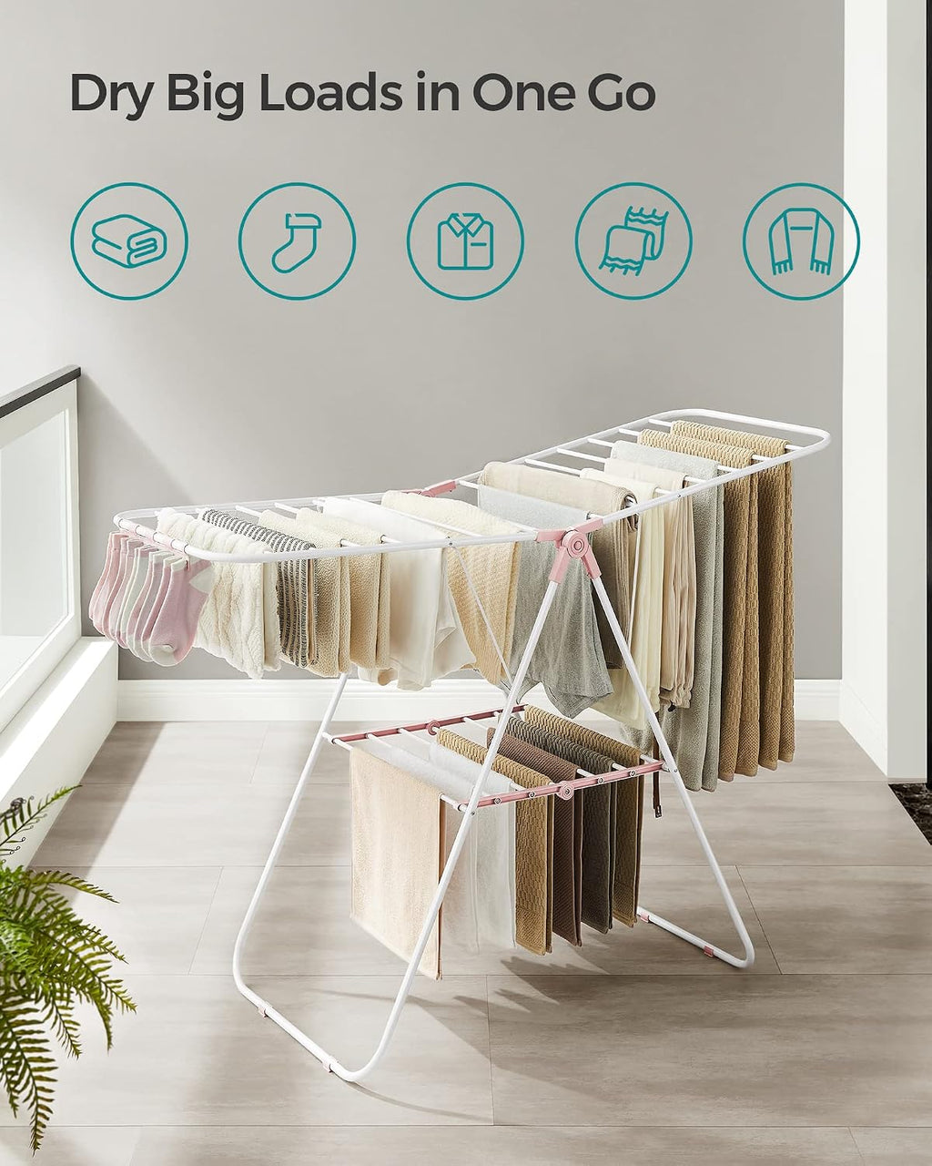 SONGMICS Clothes Drying Rack, Foldable Space-Saving Laundry Drying Rack