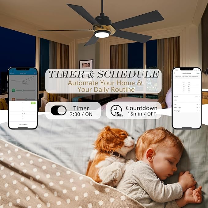 SMAAIR Smart Ceiling Fans with Lights and Remote, 52 Inch Low Profile Ceiling