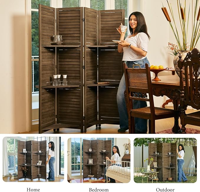 Partition Room Dividers, 67 * 51inch Folding Wood Privacy Screen