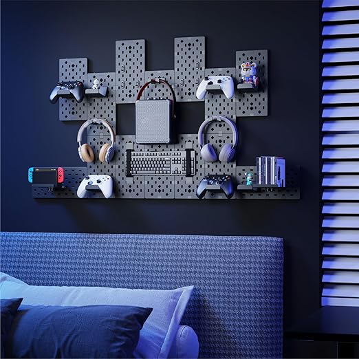 PEGZONE Controller and Headphone Holder Wall Mount, Modular Gaming Pegboard (14pcs)