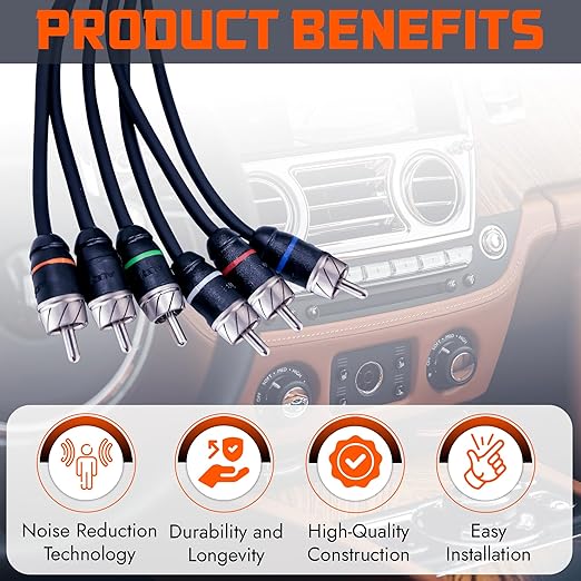 Elite Audio Premium Series 17ft. 6-Channel Car Audio RCA Cable – Double Shielded