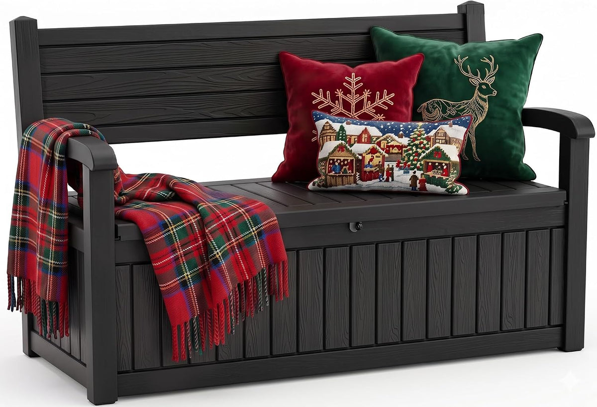 Storage Bench Outdoor Deck Box, 140 Gallon Lockable Patio Furniture