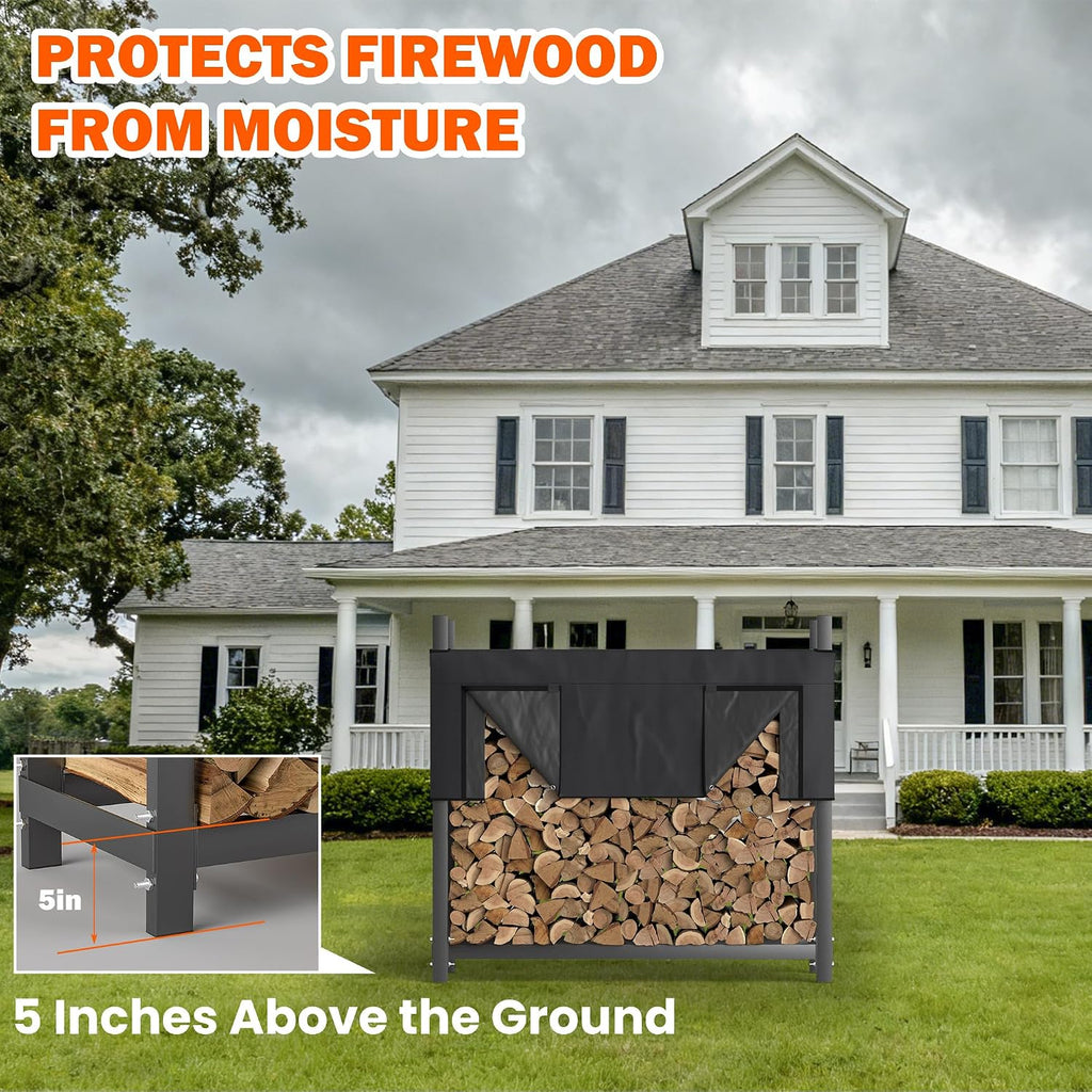 ultrawall 4ft heavy duty firewood rack with waterproof on a desk or shelf
