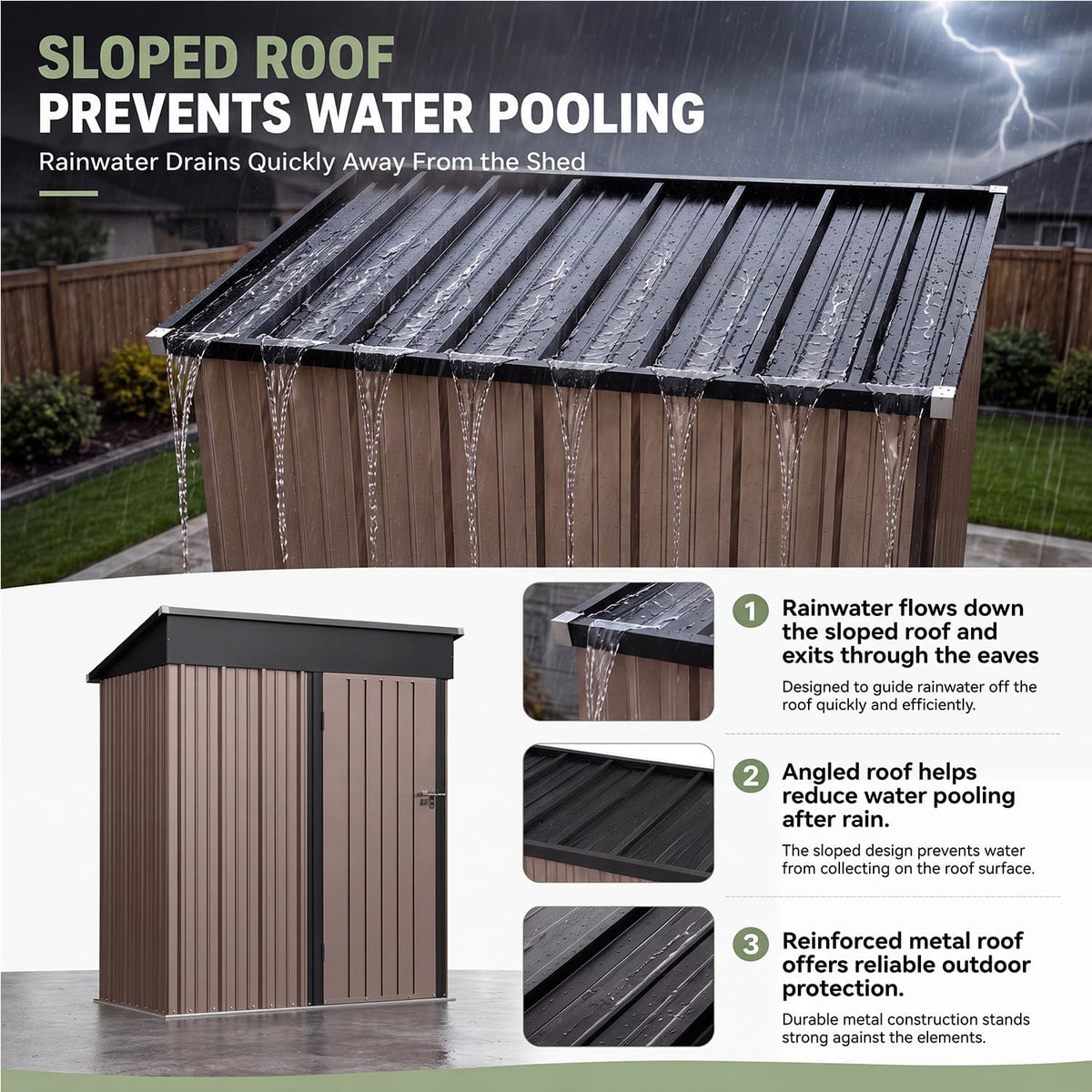aoxun 5x3 ft outdoor storage shed with base, side view