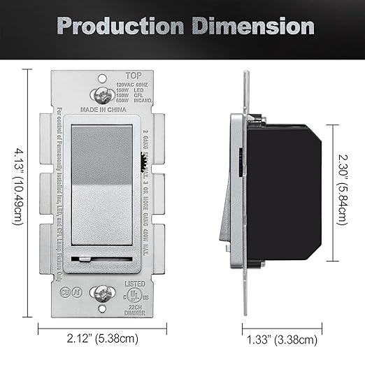 BESTTEN 5 Pack Matte Silver Dimmer Light Switch, Single Pole or 3-Way,