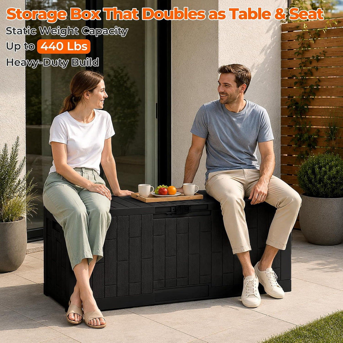 outdoor storage box, 120 gallon waterproof resin patio, package contents