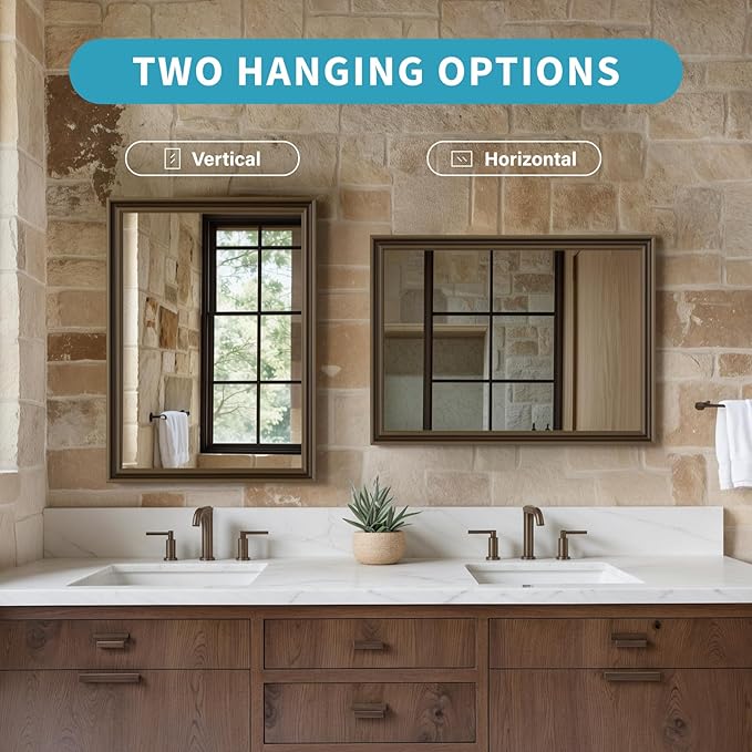 Retro Copper Effect Framed Wall Mirror, 36x36 Rectangle Mirror,